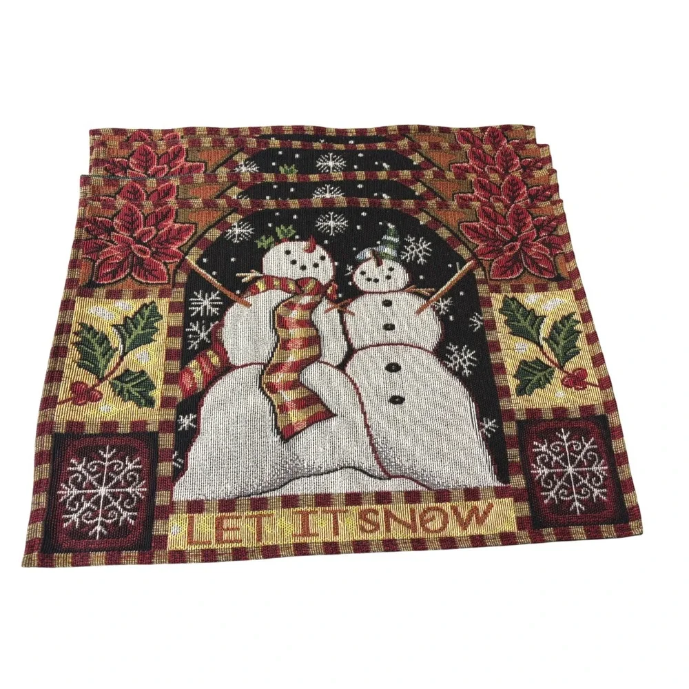Let it Snow Holiday Snowman Tapestry Placemats Set of 4 Multi Color Festive